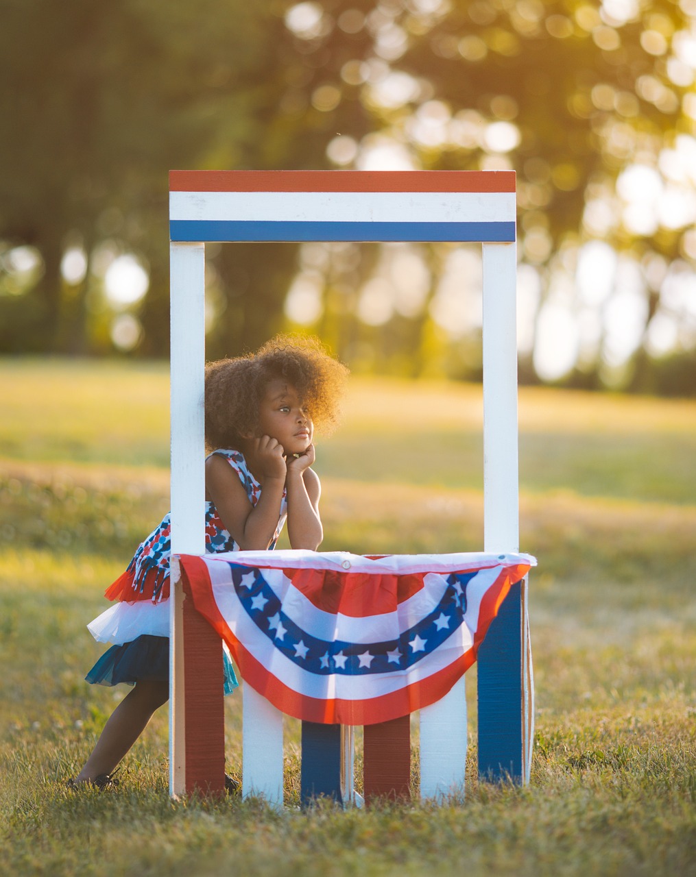 girl, child, flag, celebration, patriotic, july 4th, usa, nature, july, holiday, america, independence, freedom, patriotism, independence day, summer, sunset, african american, season